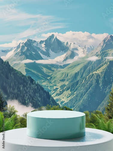 3d products display podium scene, Sierra, mountain alps in the background photo