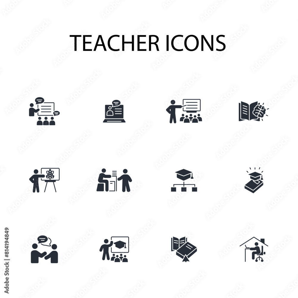 Teacher icon set.vector.Editable stroke.linear style sign for use web design,logo.Symbol illustration. Teacher icon set.vector.Editable stroke.linear style sign for use web design,logo.Symbol illustration.