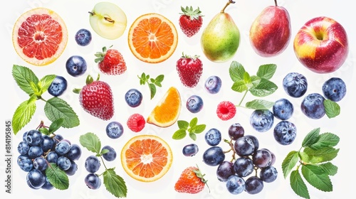 All kinds of fresh and juicy fruits and berries.