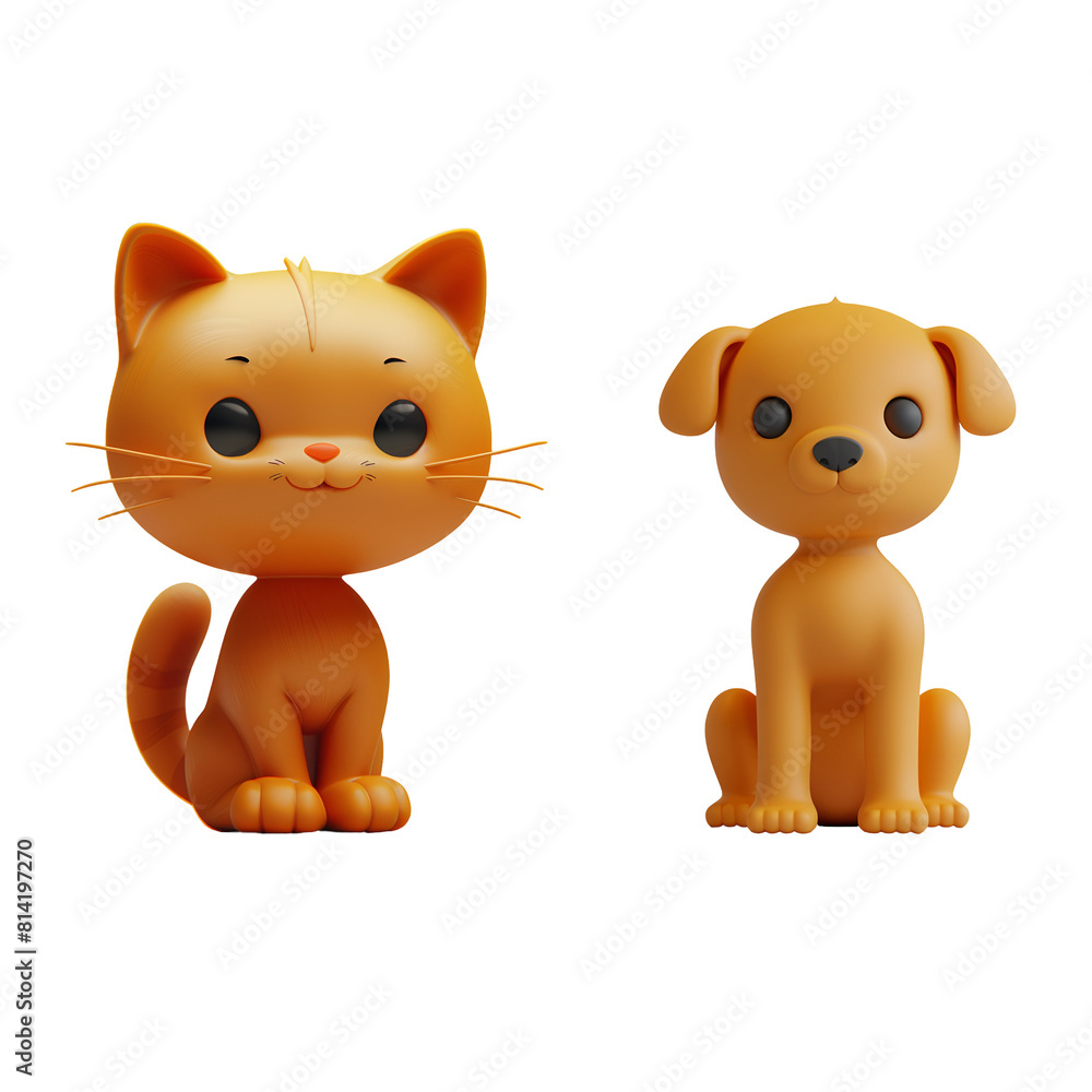 3D Cartoon Style Illustration of Cute Pets: Orange Cat and Orange Dog, Isolated on Transparent Background, PNG 3D Cartoon Style Illustration of Cute Pets: Orange Cat and Orange Dog, Isolated on Transparent Background, PNG
