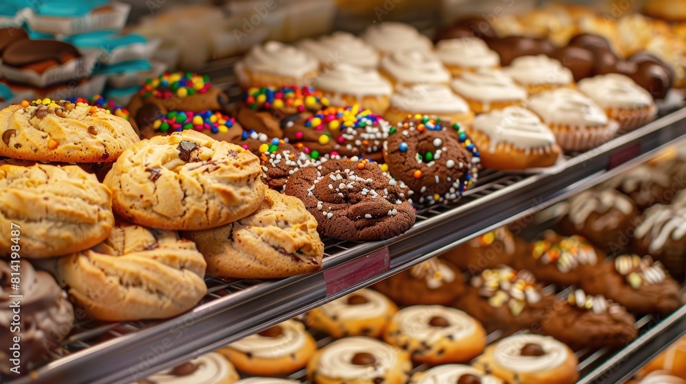 Cookies and sweet buns in retail display Cookies and sweet buns in retail display