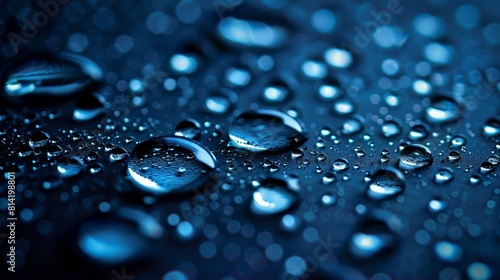 Blue water drops on a superhydrophobic surface. photo