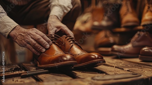 craftsman creates a pair of handmade leather shoes