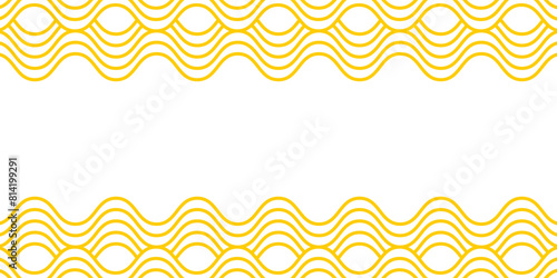 Wavy yellow horizontal lines. Pasta, tagliatelle or capellini background with empty space. Ramen or noodle pattern. Curvy spaghetti wallpaper. Italian or Chinese food print. Vector flat illustration.