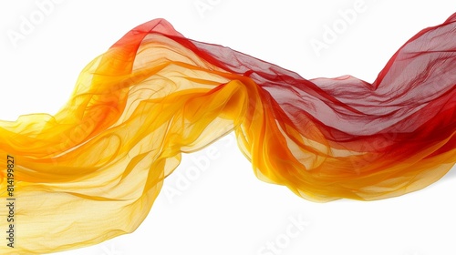 Gradient color chiffon fabric flowing in the air on white background.