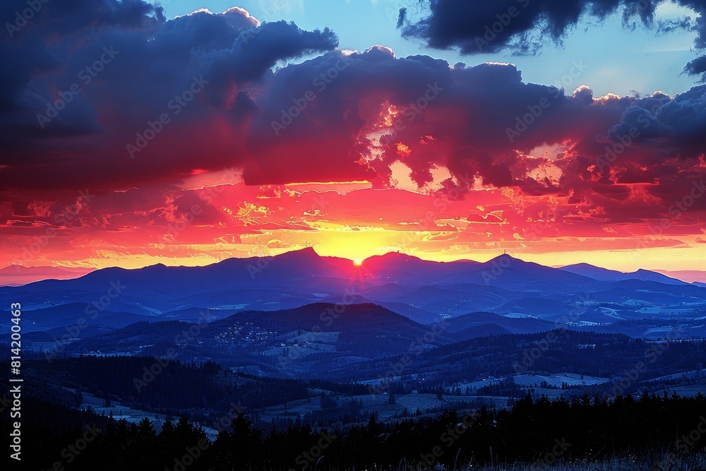 Obraz premium Sun Setting Over Mountain Range