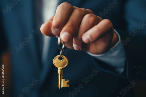A closeup of a businessperson placing a golden key into a lock, symbolizing unlocking new investment opportunities