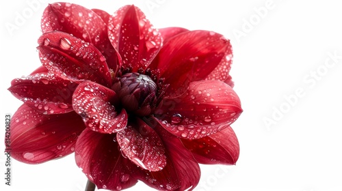 Red flower in the white background, with water drops on its petals.