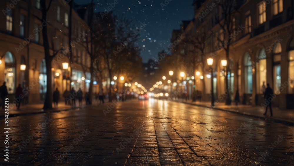 Street view at night with blurred lights
