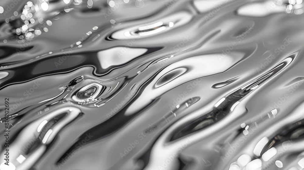 The image is a close-up of a shiny, silver-colored liquid The image is a close-up of a shiny, silver-colored liquid