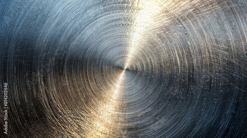 The image is a close-up of a shiny metal surface with a circular pattern of concentric scratches.light in the tunnel photo