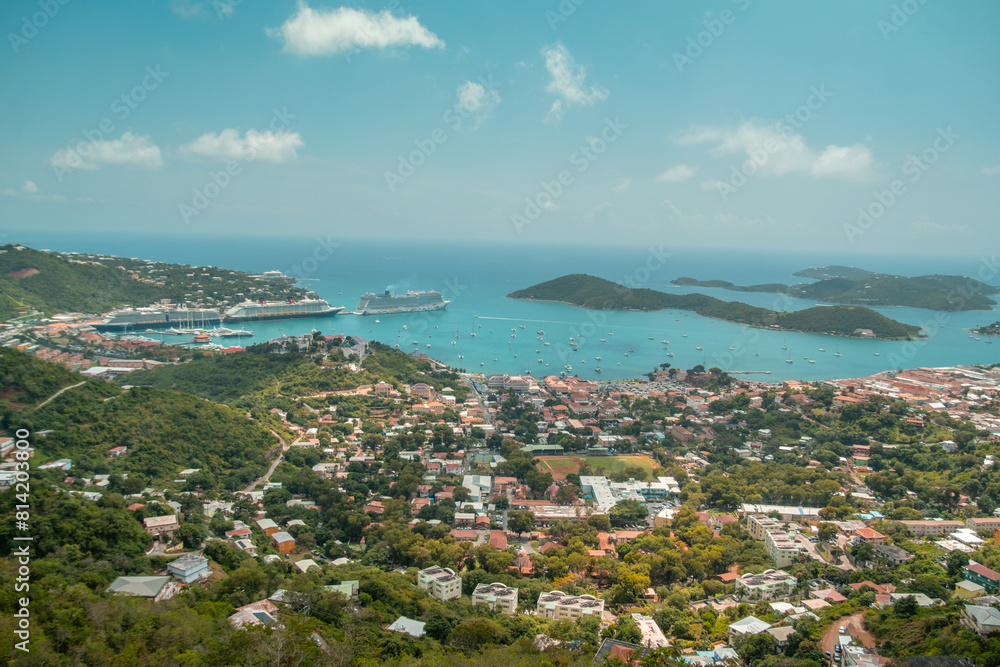 Viewpoint over St Thomas US Virgin Islands with cruise port Viewpoint over St Thomas US Virgin Islands with cruise port