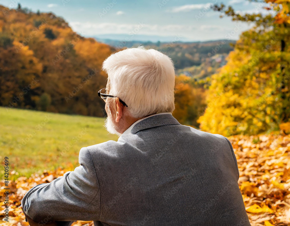 Senior, retiree, grandfather, grandmother in the park, in the mountains, autumn, nature Senior, retiree, grandfather, grandmother in the park, in the mountains, autumn, nature