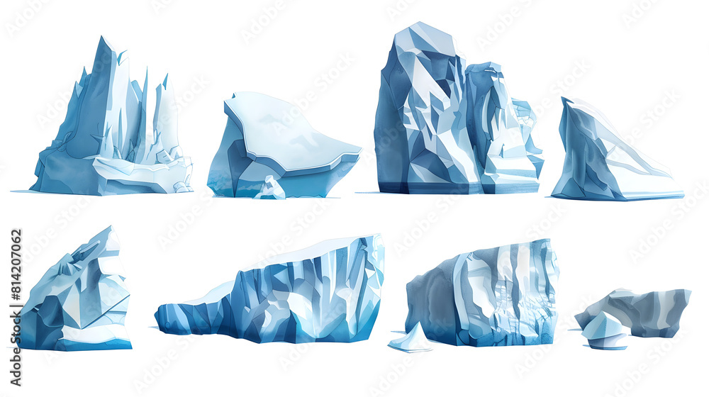 Set of icebergs, cut outSet of icebergs, cut out