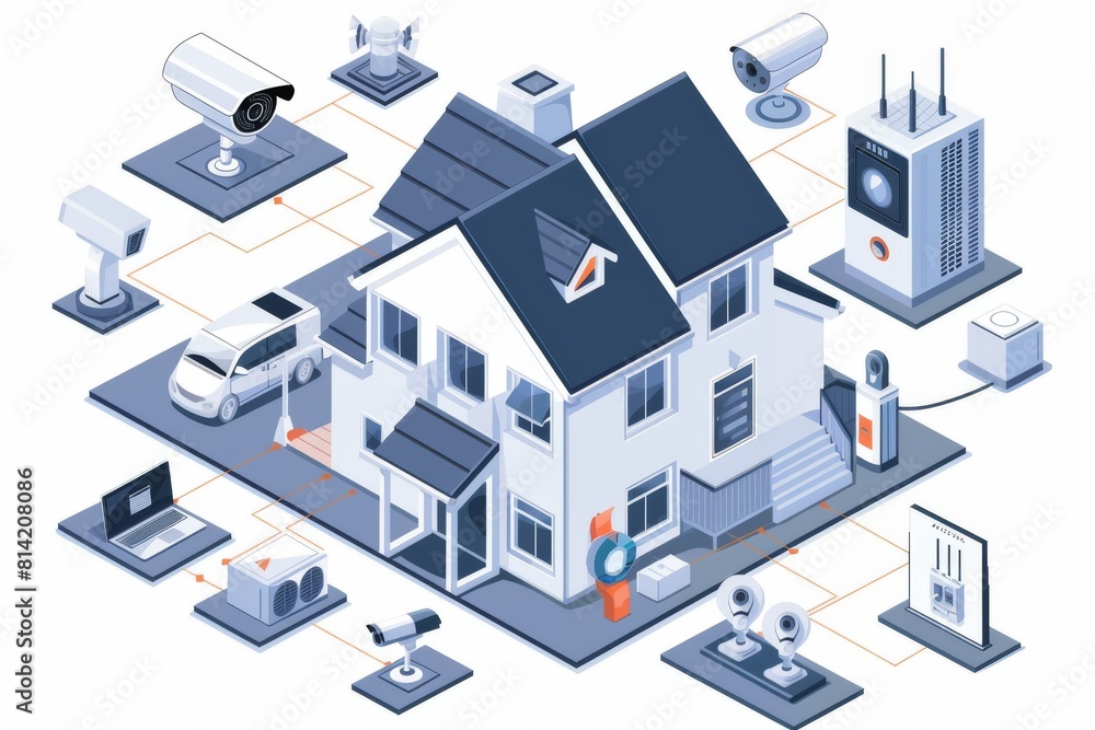 Fototapeta premium Secure seniors and animals in private home networks with advanced IP networking, quick connectivity cameras, and protection sensors.