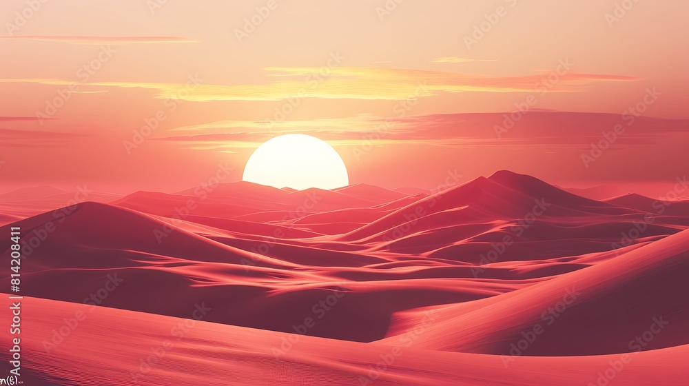 Red desert landscape with sunset