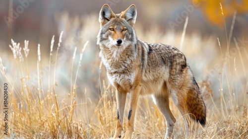 An active coyote (Canis latrans) at the Rocky Mountain Arsenal National Wildlife Refuge near Denver, Colorado, USA;