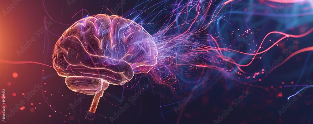 An abstract representation of a human brain made up of swirling lines ...