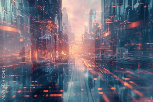 An abstract visualization of data flowing through a futuristic cityscape, representing realtime machine learning analysis