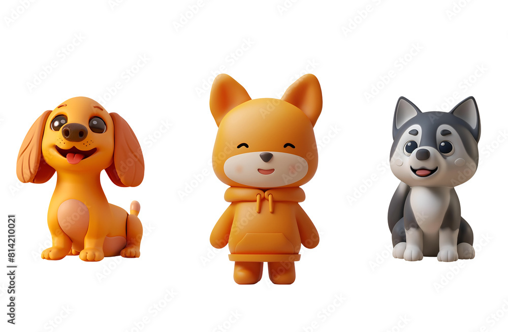Cute Set of Siberian Husky, Dachshund, and Orange Dog in 3D Cartoon Illustration Style, Isolated on Transparent Background, PNG Cute Set of Siberian Husky, Dachshund, and Orange Dog in 3D Cartoon Illustration Style, Isolated on Transparent Background, PNG