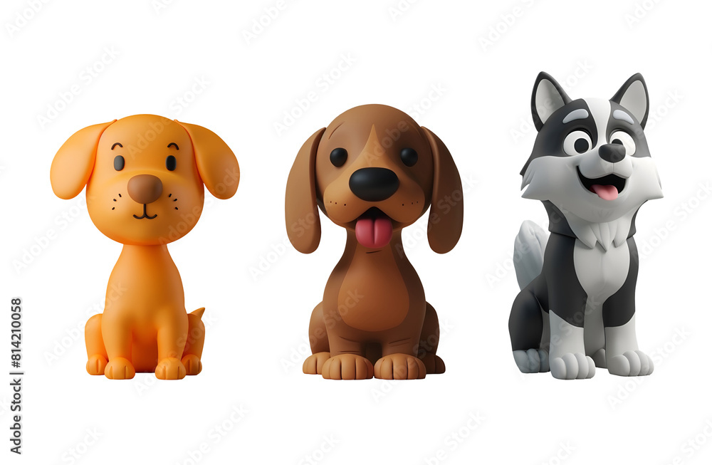 Siberian Husky, Dachshund, and Orange Dog: A Set of Cute Dogs in 3D Cartoon Illustration Style, Isolated on Transparent Background, PNG Siberian Husky, Dachshund, and Orange Dog: A Set of Cute Dogs in 3D Cartoon Illustration Style, Isolated on Transparent Background, PNG