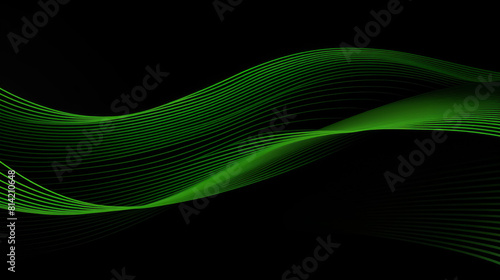 Abstract digital art with a mesmerizing glowing green wave of light on a black background