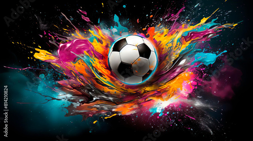 Soccer football ball with paint splash. Sport game abstract concept. Goal time design. Abstract stylish conceptual design of a digital soccer ball with watercolour splash.