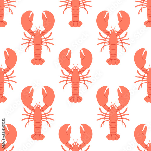 Hand drawn vintage lobster sea food seamless pattern. Marine animal background illustration with crawfish, restaurant cooking ingredient wallpaper texture print.	