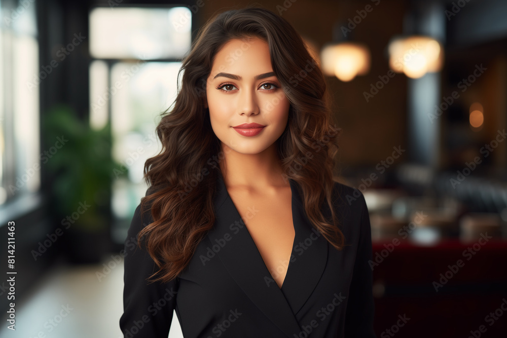 Obraz premium Smiling attractive hispanic young woman looking at the camera, business woman