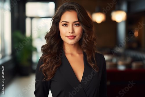 Smiling attractive hispanic young woman looking at the camera  business woman