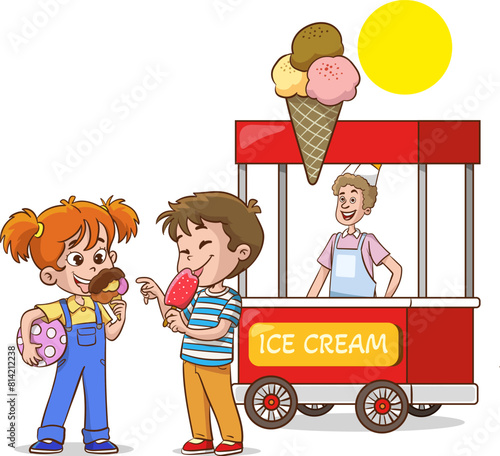 Kids Eating Ice Cream vector Illustration © serkan