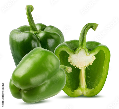 Green sweet pepper bell isolated on white background