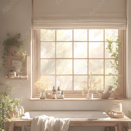 Elegant and Relaxing Bathtub Area by Window with Beautiful Plants