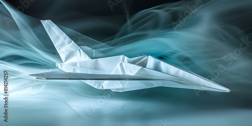 Detailed image of intricately folded paper airplane defying laws of physics. Concept Surreal Art, Paper Plane, Origami, Physics, Intricate Design photo