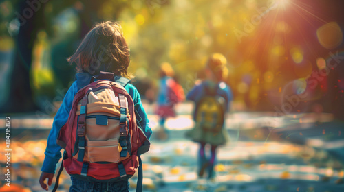 Young Girl Walking Down Street With Backpack