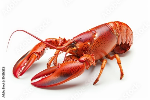 vibrant red lobster with claws raised isolated on pristine white background seafood still life