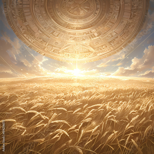 A breathtaking view of a golden wheat field under the sun s radiant glow. This serene landscape captures the essence of nature s bounty and beauty.