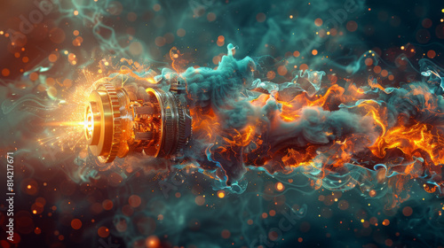 Intense illustration of a mechanical device emitting powerful energy sparks  depicting energy and mechanical innovation.