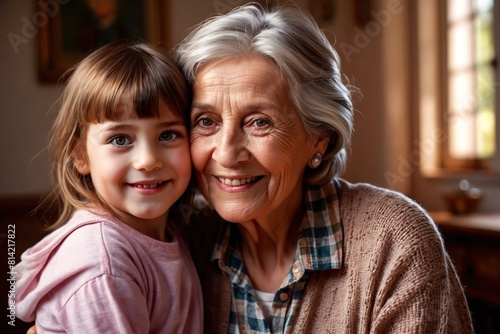 Smiling grand mother with grand daughter, generational love