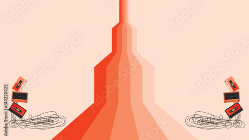 Retro wallpaper with audio cassette tapes isolated orange background.flat design background, suitable for vintage background, retro poster , retro banner