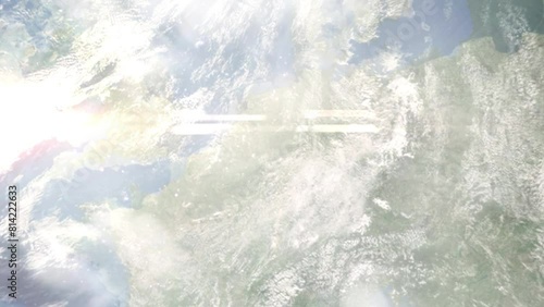 Earth zoom in from space and focus on Hilden, Germany. 3D style animation. Satellite view. Background for travel intro, blog. Images from NASA. photo
