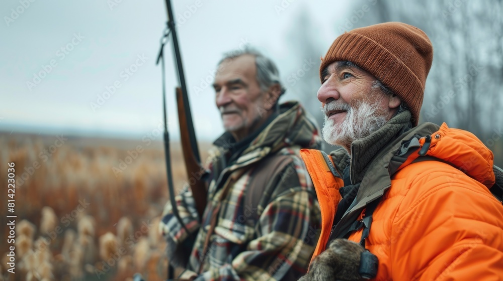 older man on hunting trip with an experienced senior older man on hunting trip with an experienced senior