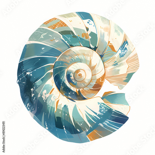 Vibrant Seashell Illustration  An Isolated Nautilus Embrace the Depths