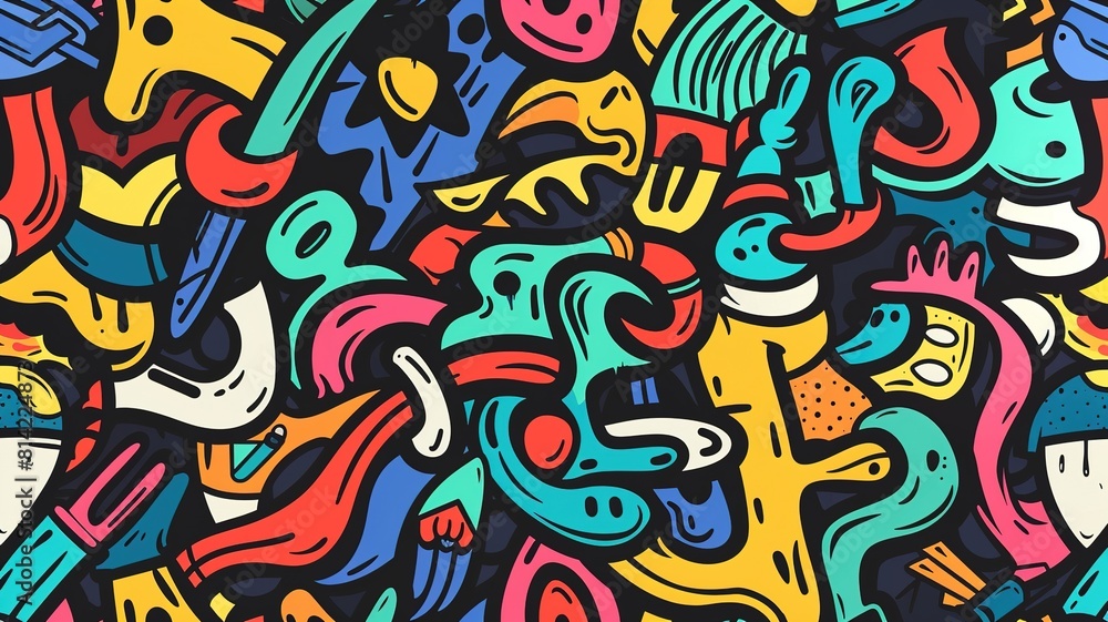 Graffiti seamless pattern with urban lifestyle line icons, Crazy doodle abstract background Graffiti seamless pattern with urban lifestyle line icons, Crazy doodle abstract background
