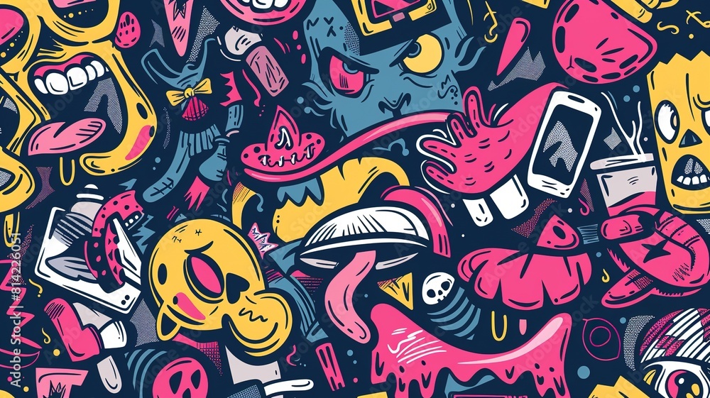 Graffiti seamless pattern with urban lifestyle Graffiti seamless pattern with urban lifestyle