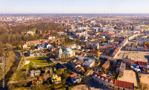 Fototapeta Naklejka Na Ścianę i Meble -  View from drone of Skierniewice cityscape on sunny spring day, Lodz Province, Poland