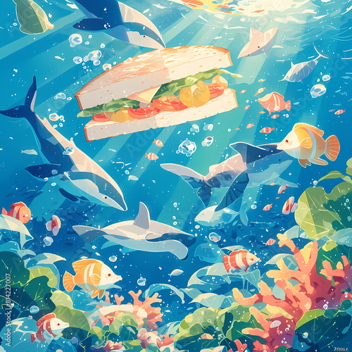 Explore the Depths with a Delicious Submarine Sandwich and Dancing Dolphins photo