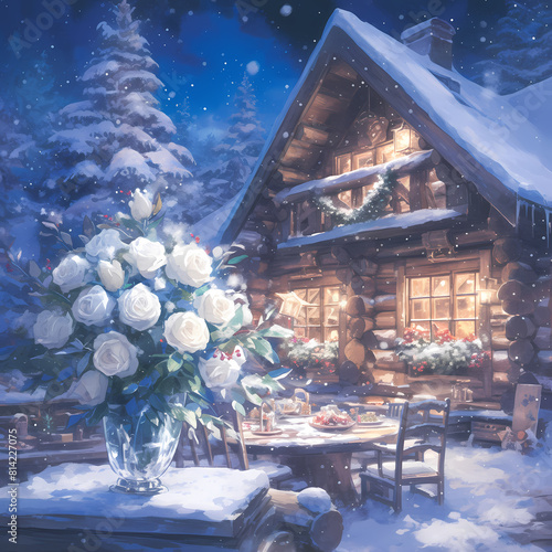A Charming Christmas Cottage Amidst the Snowfall photo