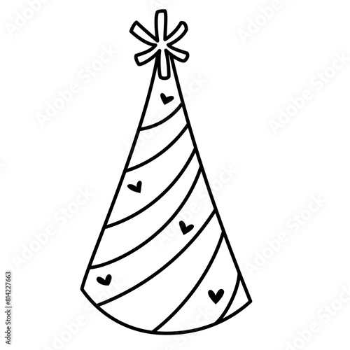 Doodle Hand drawn party hat. Simple outline Vector illustration isolated on a white background. Editable stroke Birthday hat