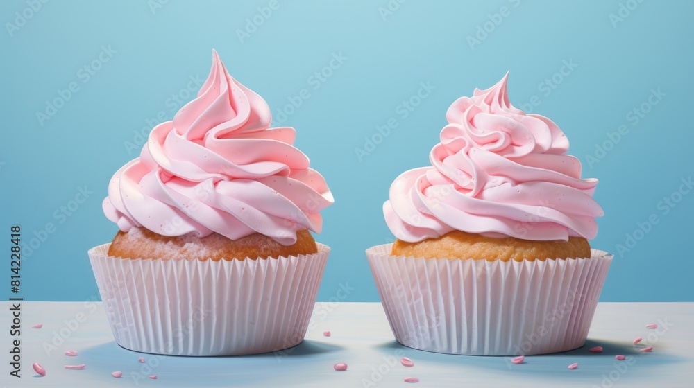 Pink capcakes on a gently blue background 